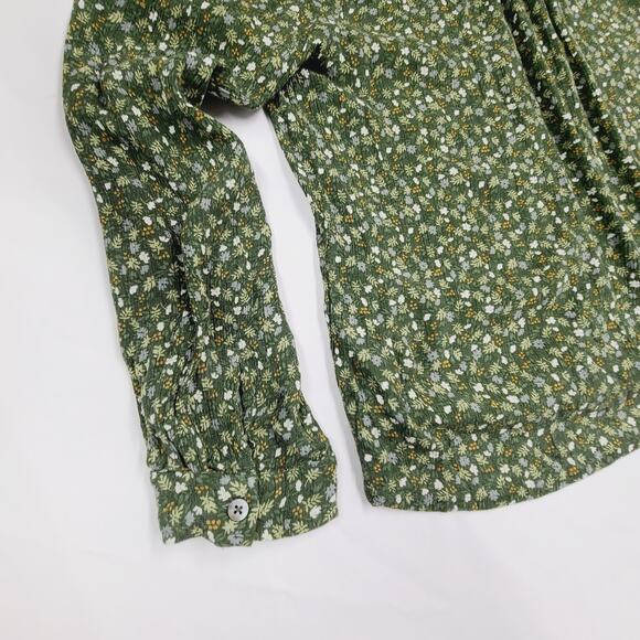 Garnet Hill Clio Button-Up Blouse Green Floral Lightweight V-Neck Size 12 - Picture 9 of 12